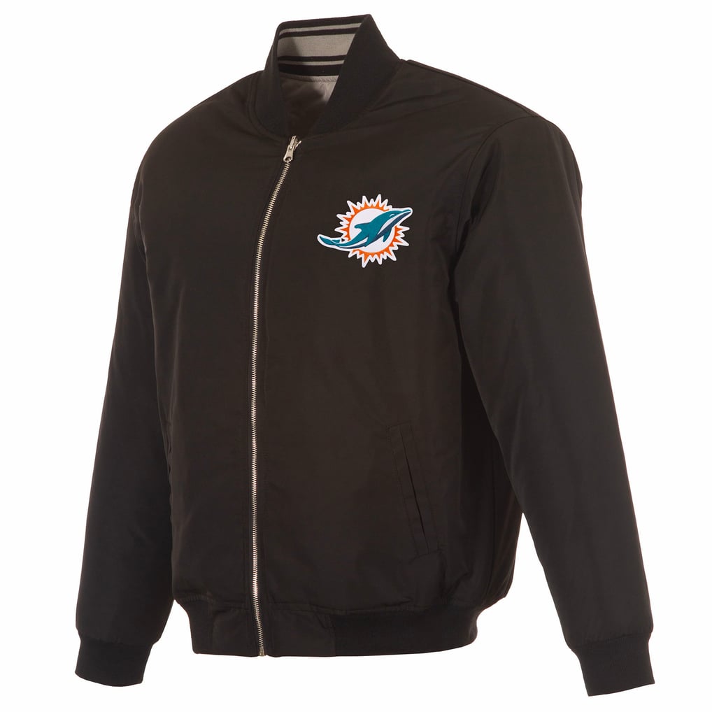  Miami Dolphins JH Design Full-Zip Reversible Flight Jacket - Black/Gray