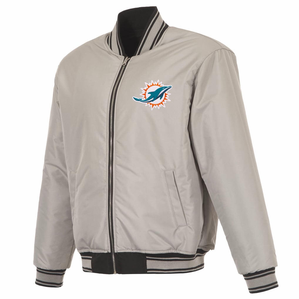  Miami Dolphins JH Design Full-Zip Reversible Flight Jacket - Black/Gray