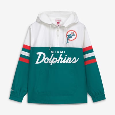  Miami Dolphins Mitchell & Ness Head Coach Anorak Quarter-Zip Windbreaker Jacket - Aqua