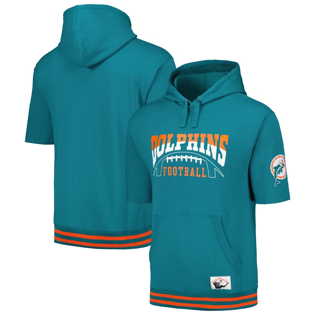 Miami Dolphins Mitchell & Ness Pre-Game Short Sleeve Pullover Hoodie - Aqua
