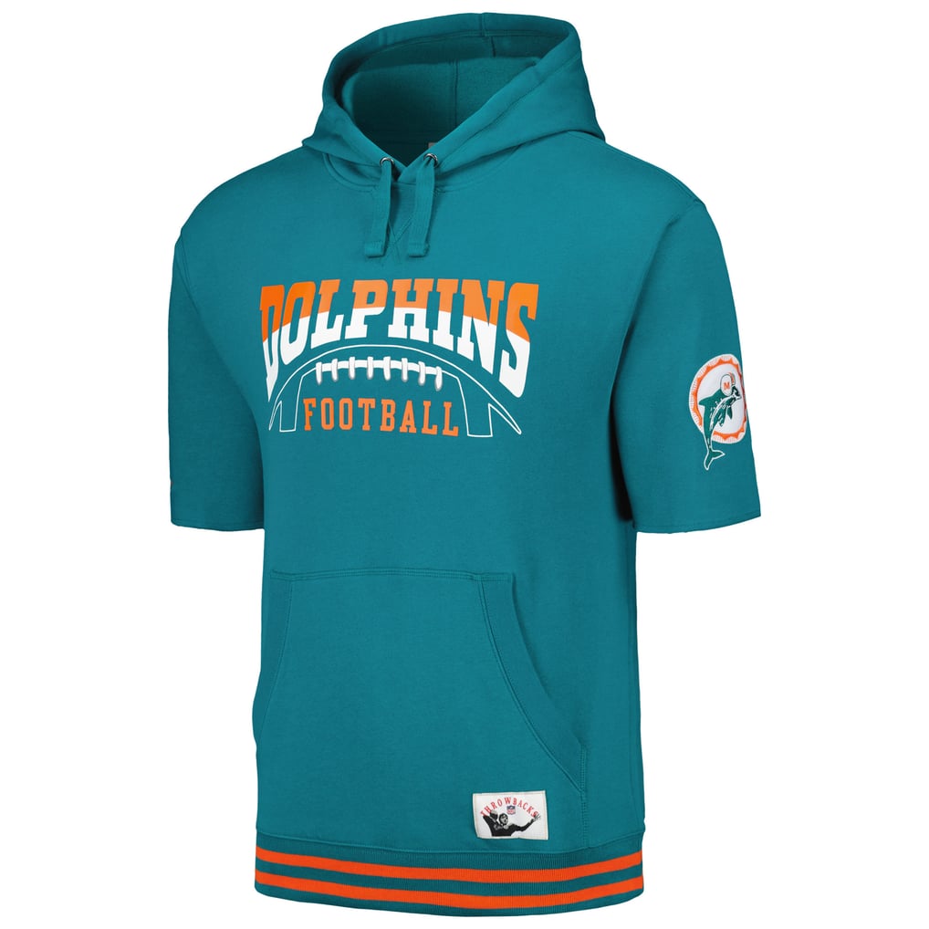Miami Dolphins Mitchell & Ness Pre-Game Short Sleeve Pullover Hoodie - Aqua