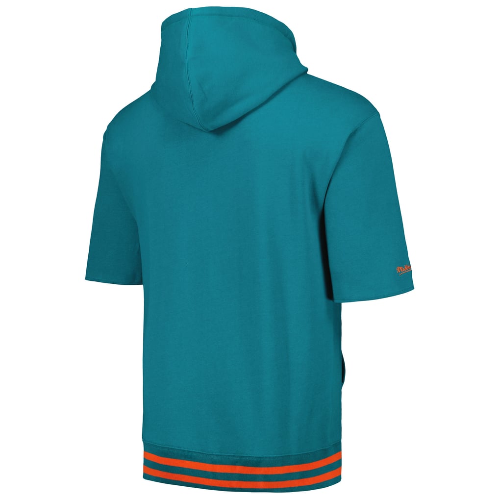 Miami Dolphins Mitchell & Ness Pre-Game Short Sleeve Pullover Hoodie - Aqua