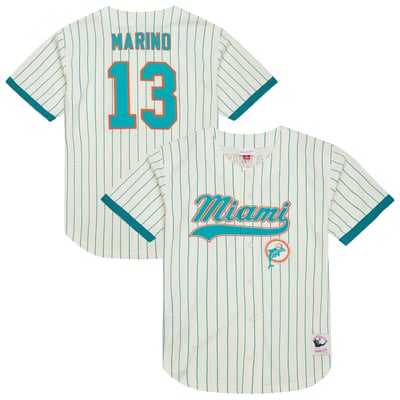 Dan Marino Miami Dolphins Mitchell & Ness Name & Number Mesh Button-Up Baseball Jersey - Cream