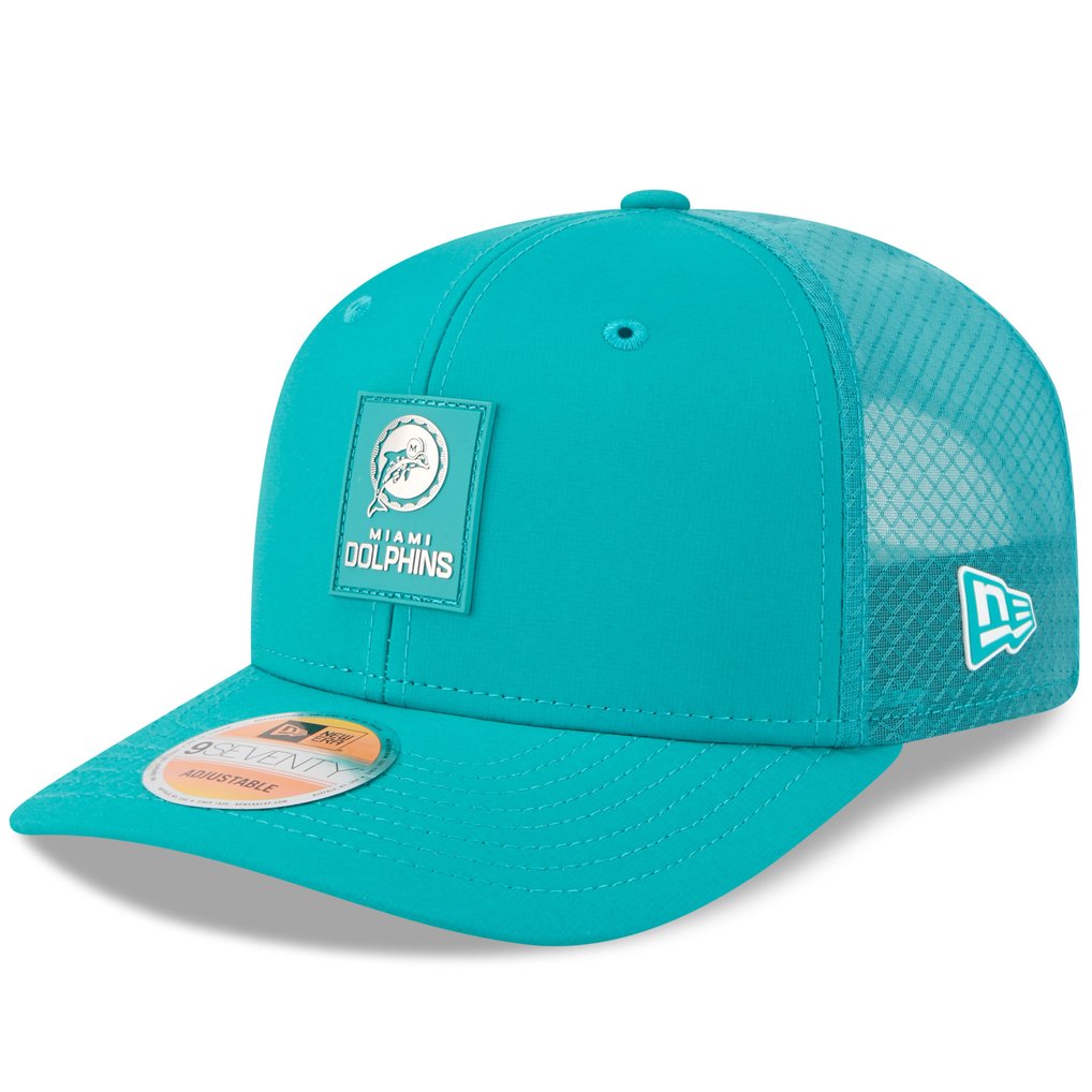 Miami Dolphins New Era 2025 Sideline Throwback 9SEVENTY Trucker Adjustable Hat - Aqua