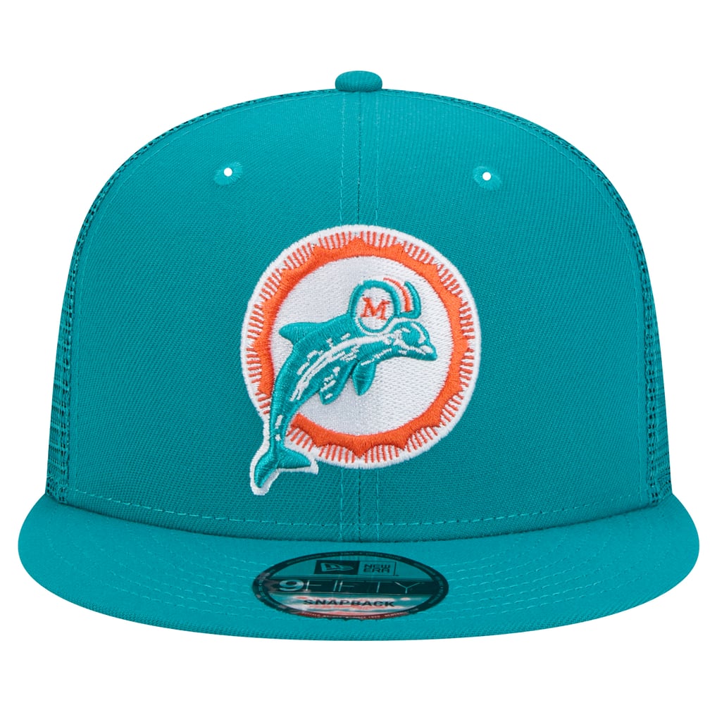 Miami Dolphins New Era Throwback Main Trucker 9FIFTY Snapback Hat - Aqua