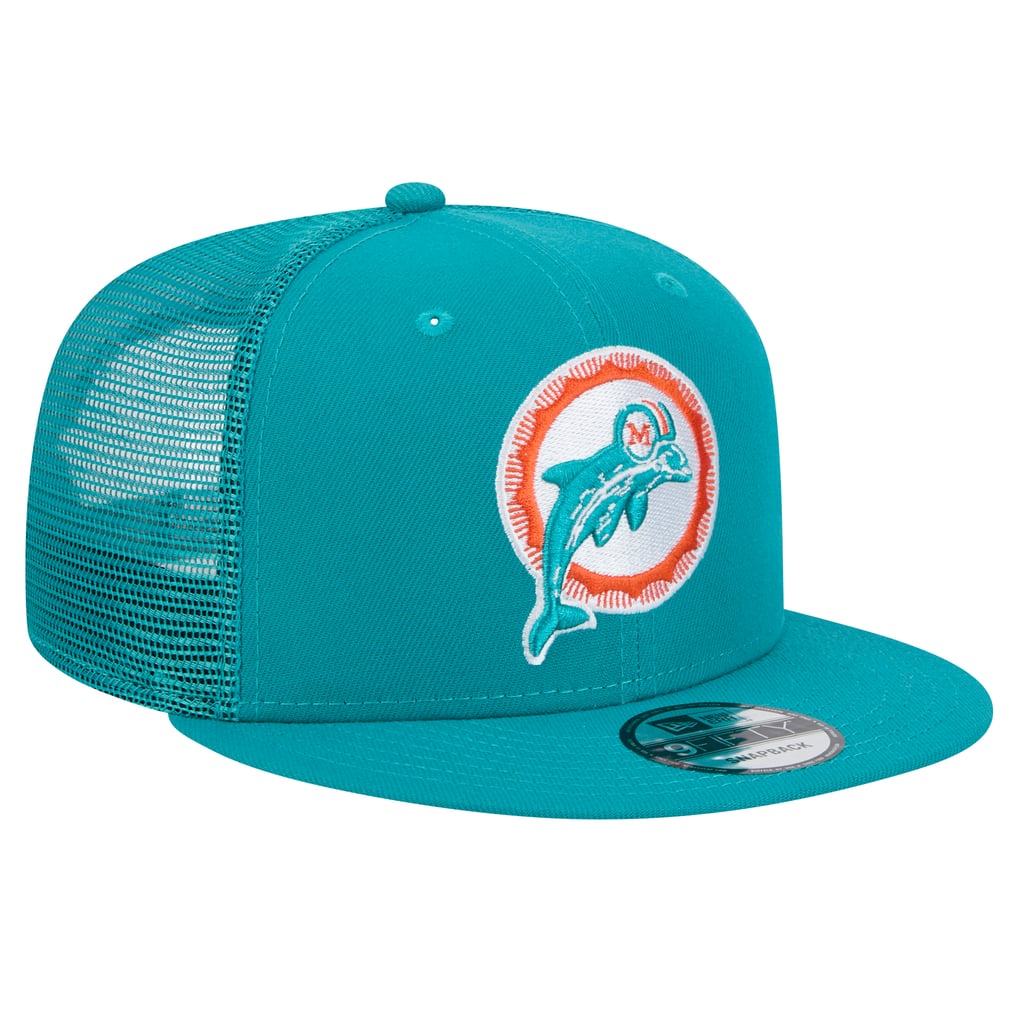 Miami Dolphins New Era Throwback Main Trucker 9FIFTY Snapback Hat - Aqua