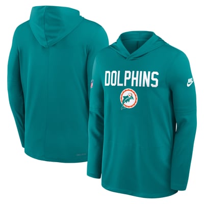 Miami Dolphins Nike Sideline Pass Accuracy Dri-FIT Long Sleeve Hoodie T-Shirt - Aqua
