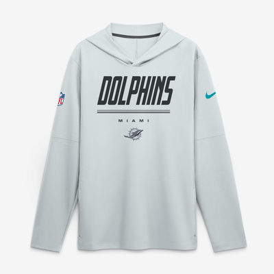 Miami Dolphins Nike Sideline Game On Lightweight Long Sleeve Hooded Dri-FIT Top - Platinum