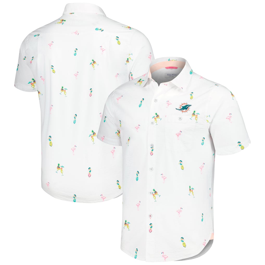 Miami Dolphins Tommy Bahama Nova Wave Flocktail Button-Up Shirt - White