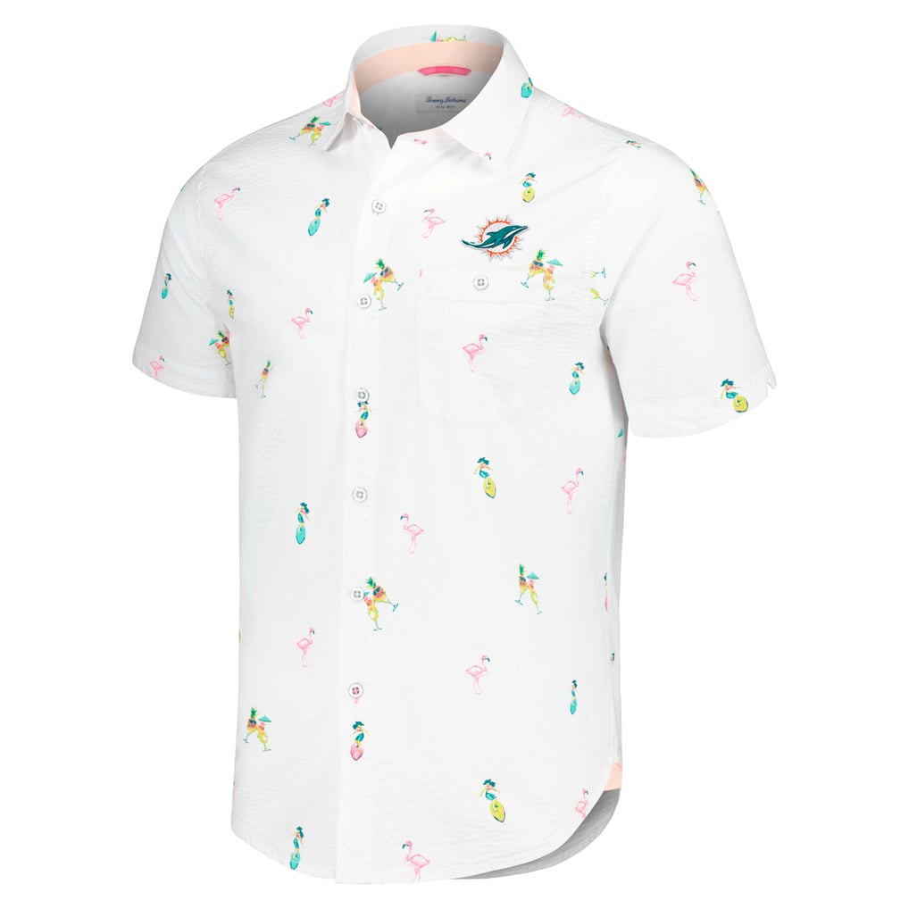 Miami Dolphins Tommy Bahama Nova Wave Flocktail Button-Up Shirt - White