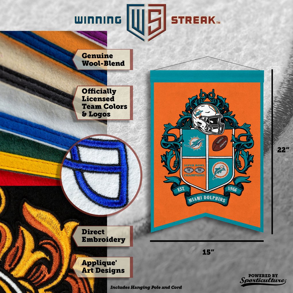 Miami Dolphins 15" x 22" Crest Banner