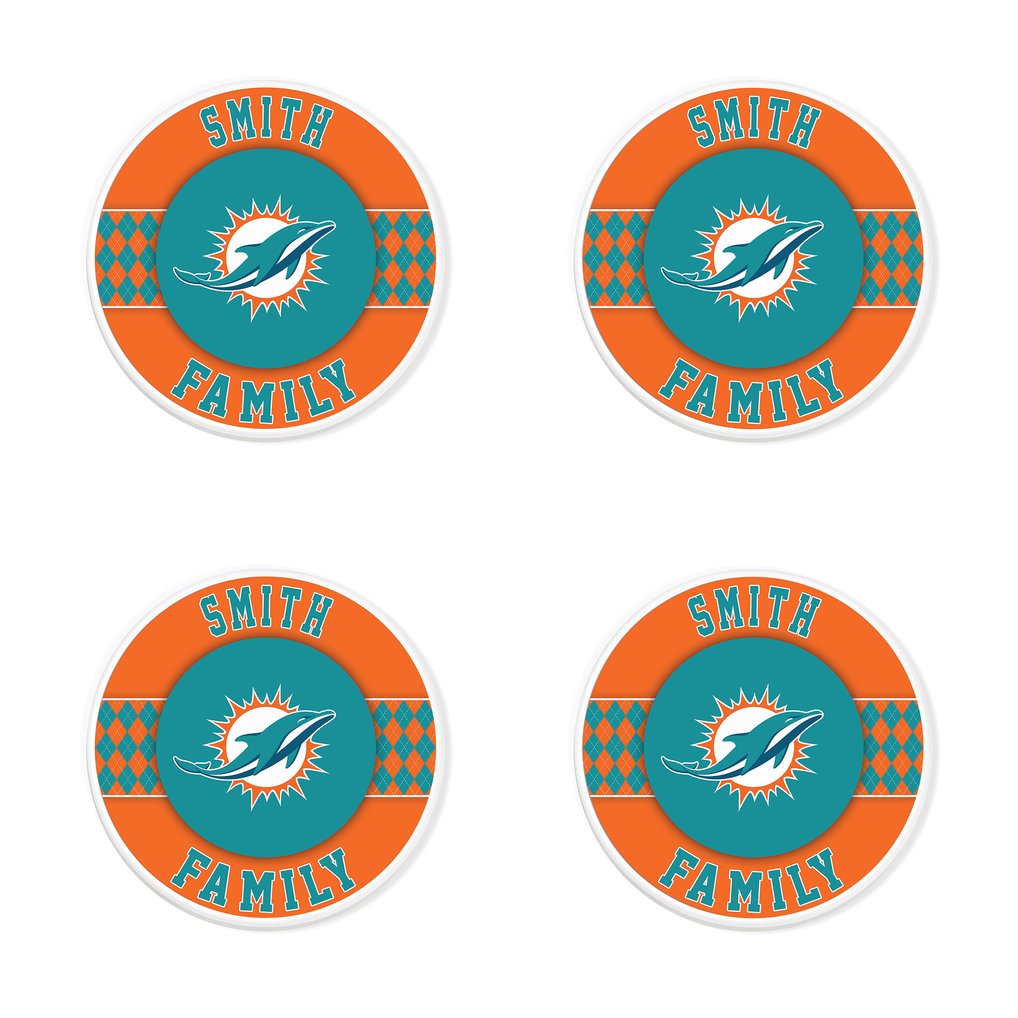 Miami Dolphins 4" Personalized Circular Coasters 4-Pack Set