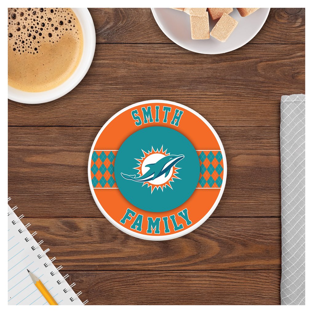 Miami Dolphins 4" Personalized Circular Coasters 4-Pack Set