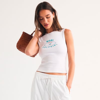 Miami Dolphins Abercrombie & Fitch Women's Bra-Free Rib High-Neck Tank Top - White