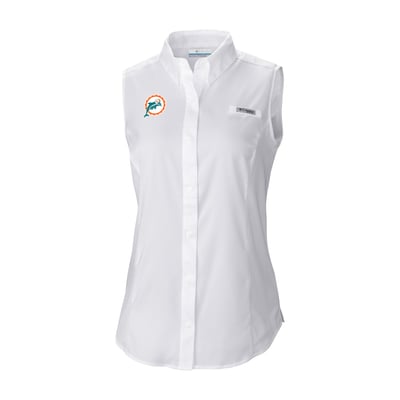 Miami Dolphins Columbia Women's Historic Tamiami Omni-Shade Sleeveless Button-Up Shirt - White