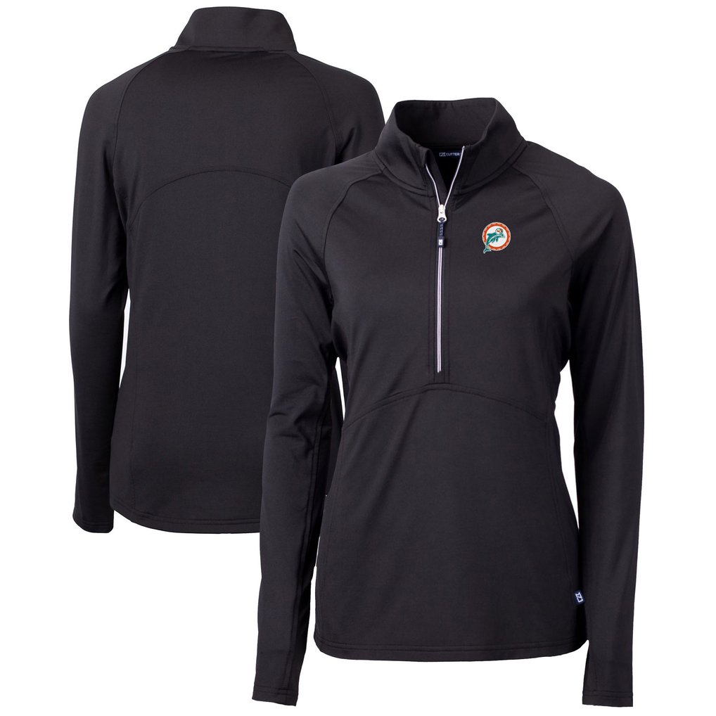 Miami Dolphins Cutter & Buck Women's Throwback Logo Adapt Eco Knit Stretch Recycled Half-Zip Pullover Top - Black