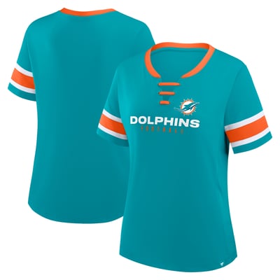 Miami Dolphins Fanatics Women's Redzone Draw Play Athena Lace-Up T-Shirt - Aqua