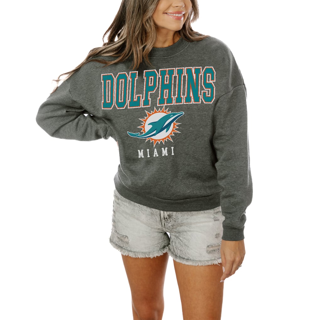 Miami Dolphins Gameday Couture Women's Oversized Bring The Energy Pullover Sweatshirt – Charcoal