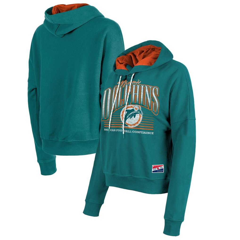 Miami Dolphins New Era Women's Throwback Boxy Pullover Hoodie - Aqua