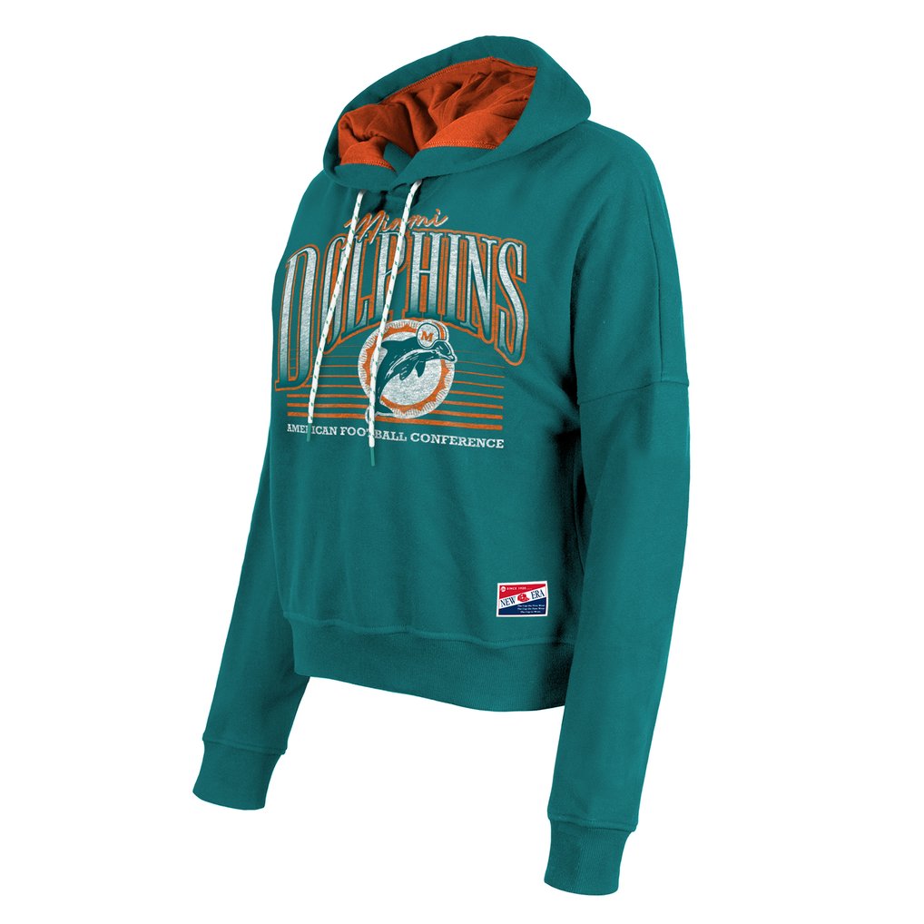 Miami Dolphins New Era Women's Throwback Boxy Pullover Hoodie - Aqua