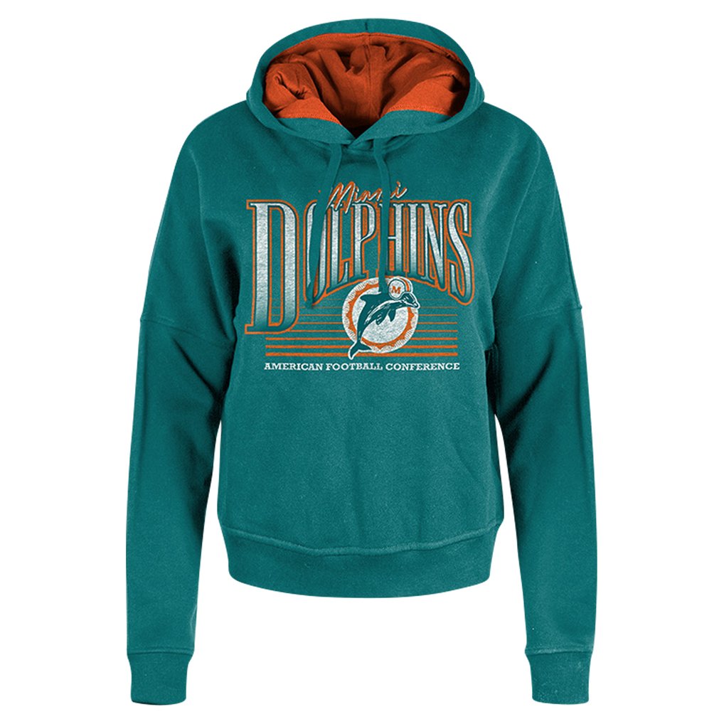 Miami Dolphins New Era Women's Throwback Boxy Pullover Hoodie - Aqua