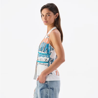 Miami Dolphins Off Season Women's Canvas Halter Tank Top - White