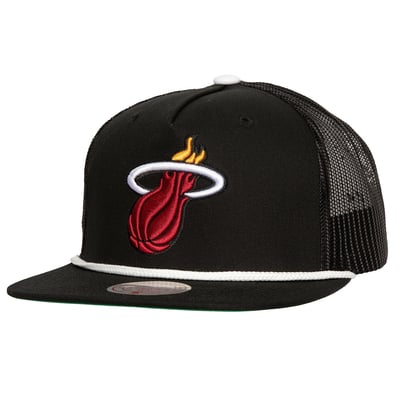 Miami Heat Mitchell & Ness Roper Meshback Trucker Snapback Hat - Black