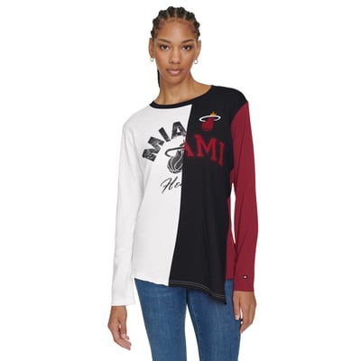 Miami Heat Tommy Jeans Women's Amelia Color Blocked Long Sleeve T-Shirt - White/Black