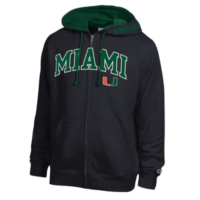 Miami Hurricanes Champion Arch Logo Full-Zip Fleece Hoodie - Black
