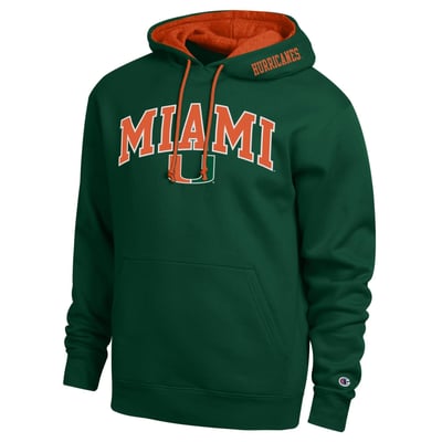  Miami Hurricanes Champion Arch Tackle Twill Hoodie - Green