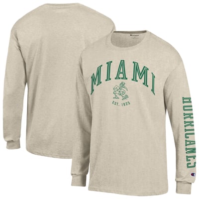 Miami Hurricanes Champion Neutral Arch Long-Sleeve T-Shirt - Heather Oatmeal