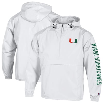  Miami Hurricanes Champion Cloud Packable Half-Zip Hooded Jacket - White