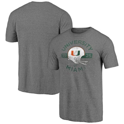Miami Hurricanes Helmet Arch Tri-Blend T-Shirt - Heather Gray