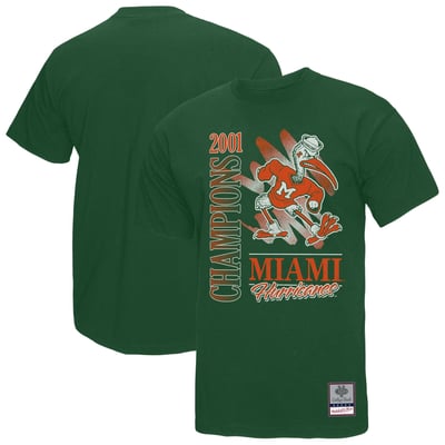  Miami Hurricanes Mitchell & Ness Retro Brush Mineral Wash T-Shirt - Green