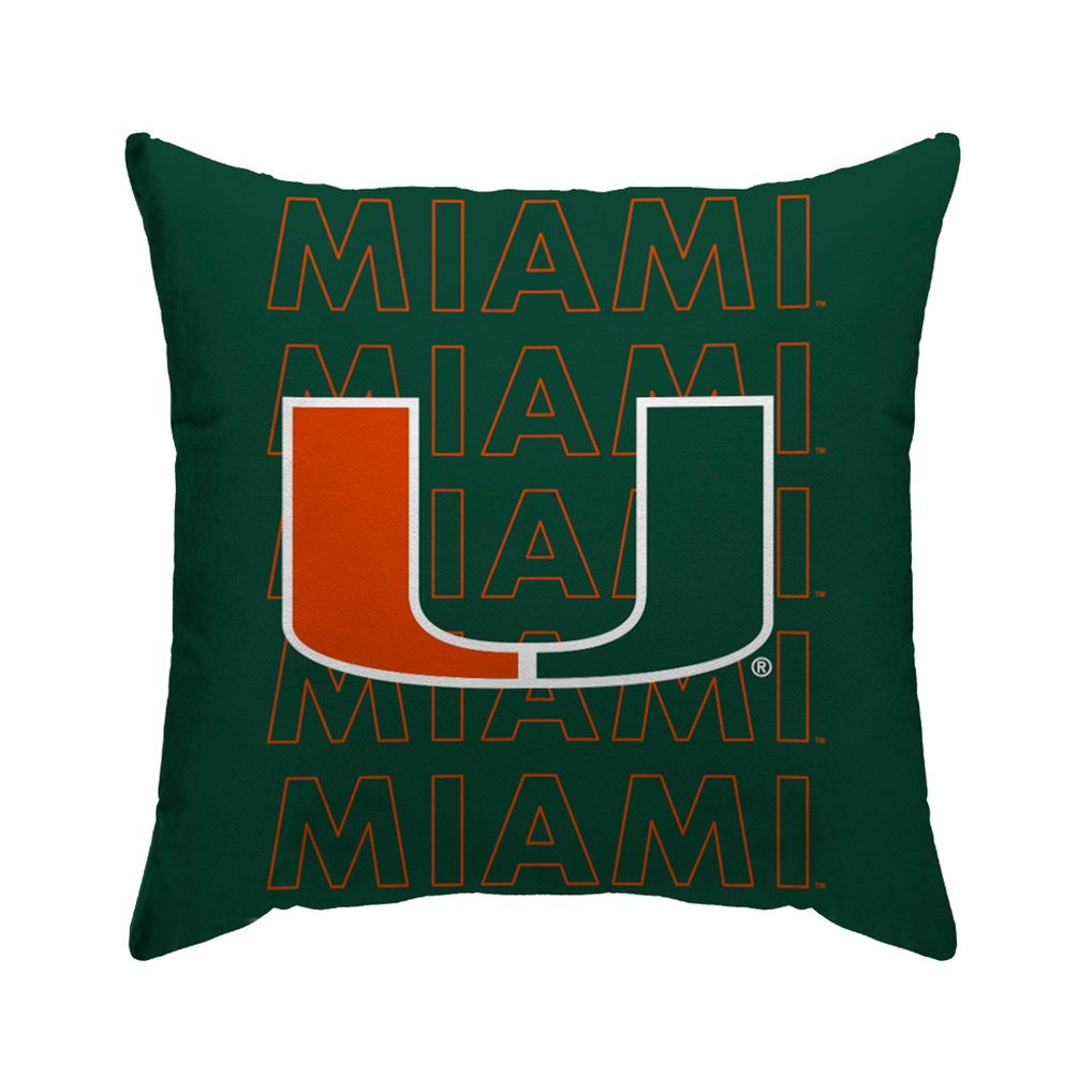 Miami Hurricanes 18'' x 18'' Echo Wordmark Poly Span Décor Pillow