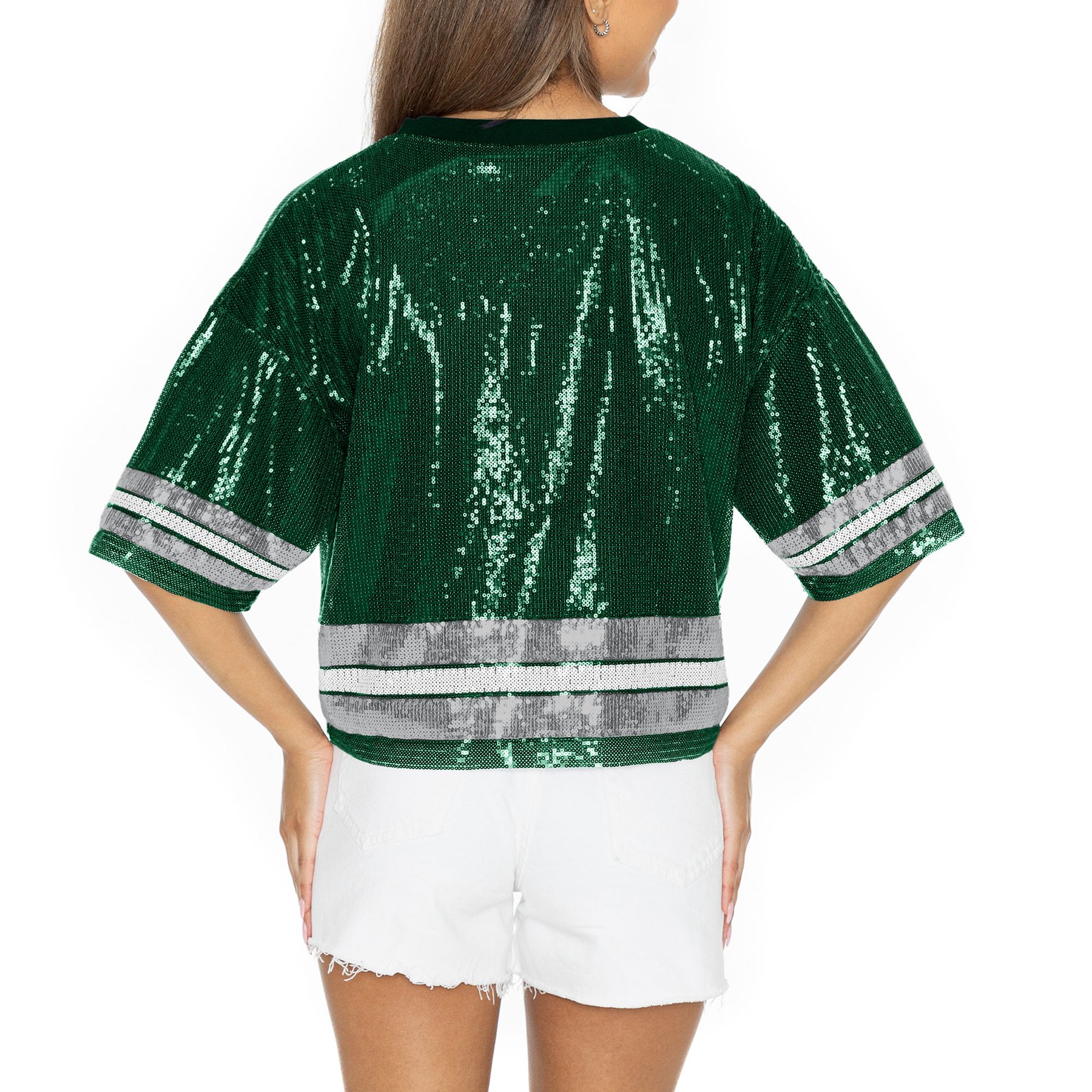 Women's Gameday Couture Green Miami Hurricanes Sequin Striped Cropped ...