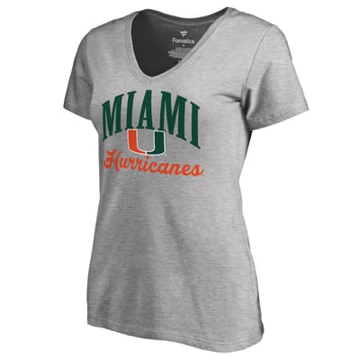 Miami Hurricanes Women's Victory Script V-Neck T-Shirt - Heather Gray