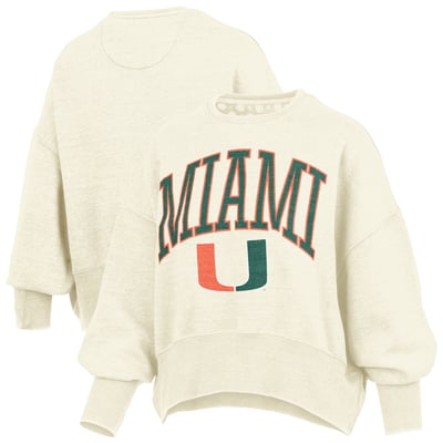 Miami Hurricanes Pressbox Women's Oversized Waist-Length Crewneck Sweatshirt - Natural
