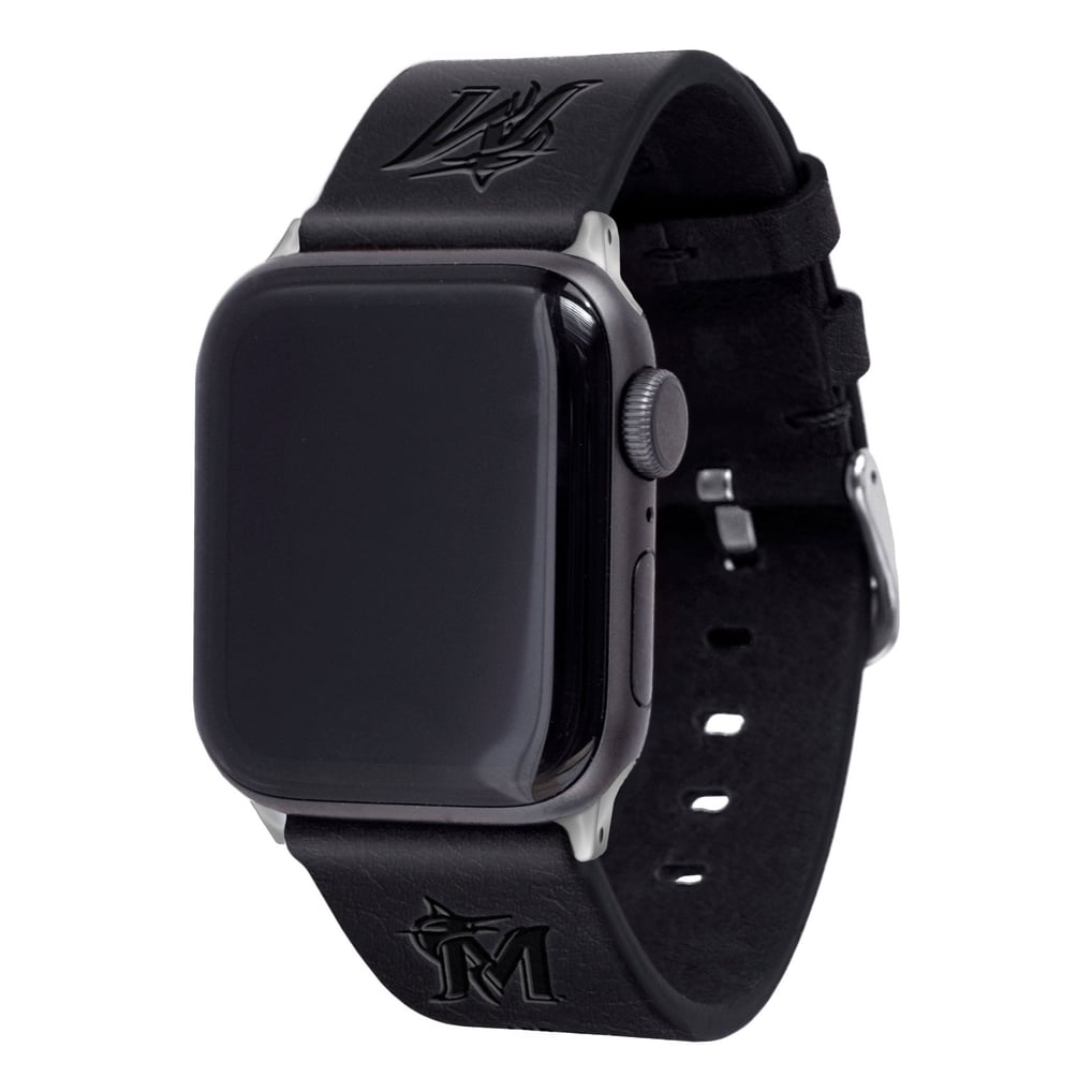 Miami Marlins Leather Apple Watch Band - Black