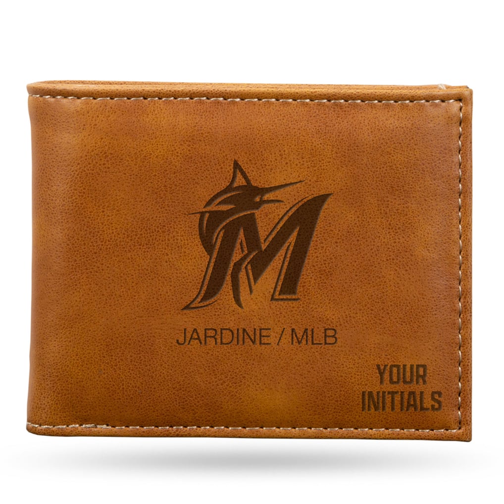 Miami Marlins Personalized Billfold Wallet - Brown