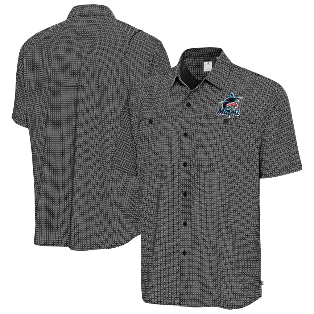 Miami Marlins Antigua Mosaic Button-Up Shirt - Black