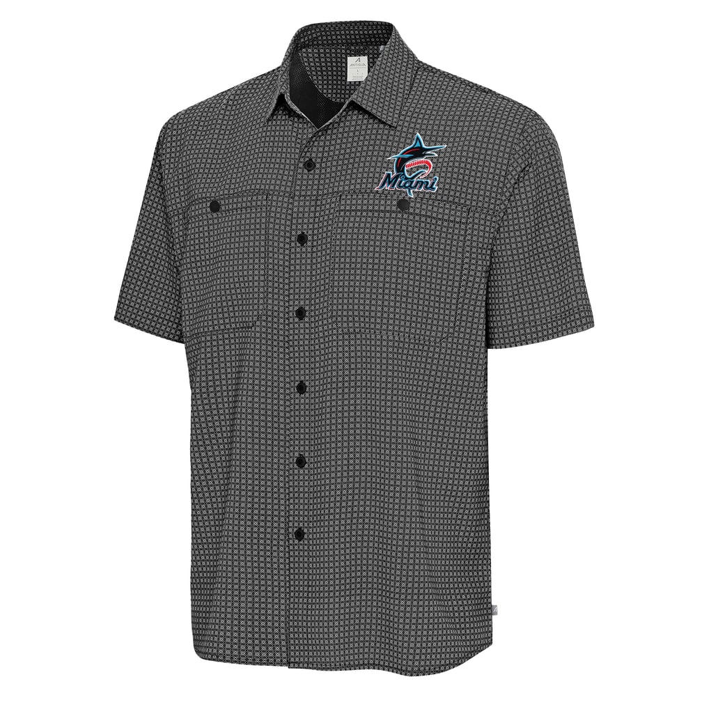 Miami Marlins Antigua Mosaic Button-Up Shirt - Black