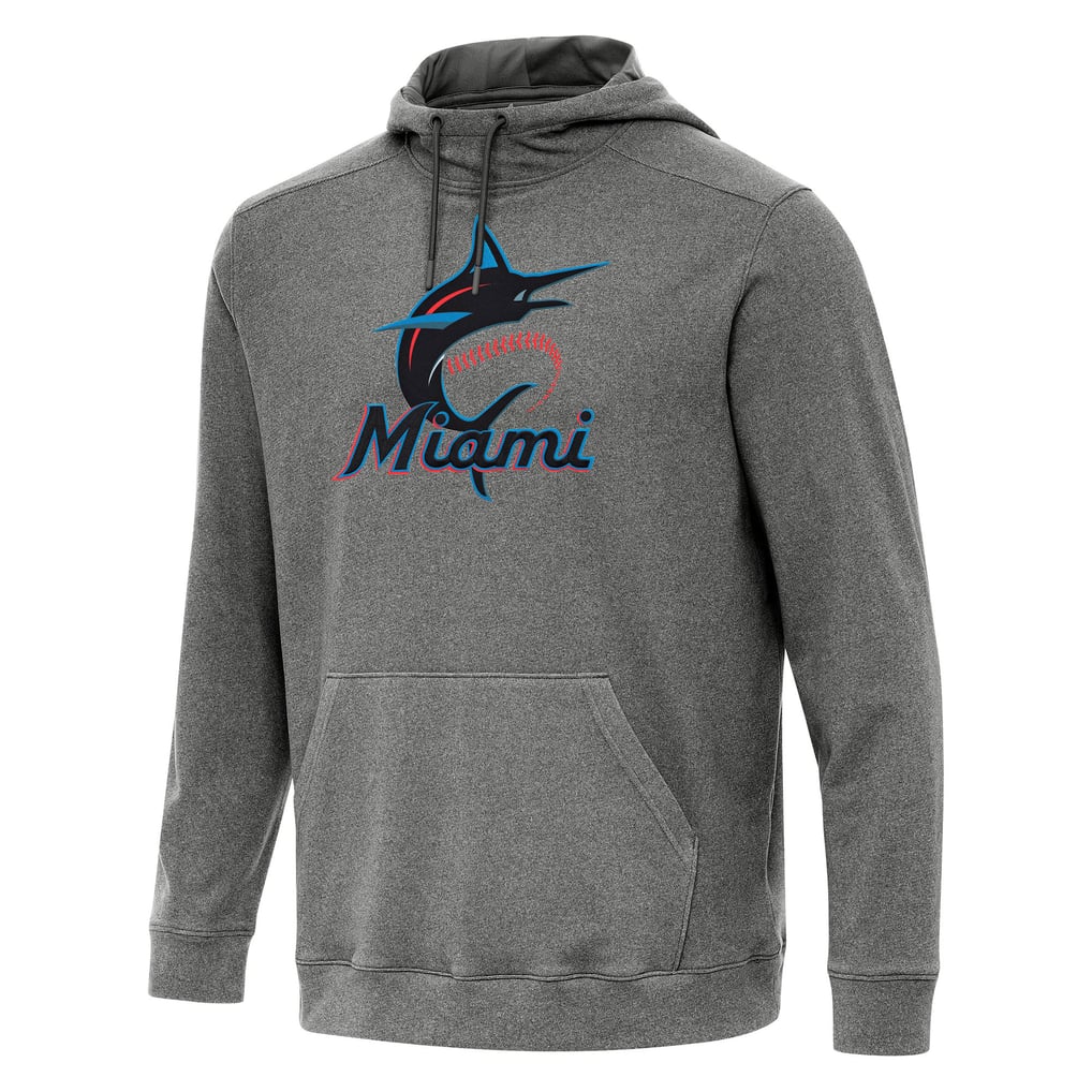 Miami Marlins Antigua Cloud Pullover Hoodie - Heather Black