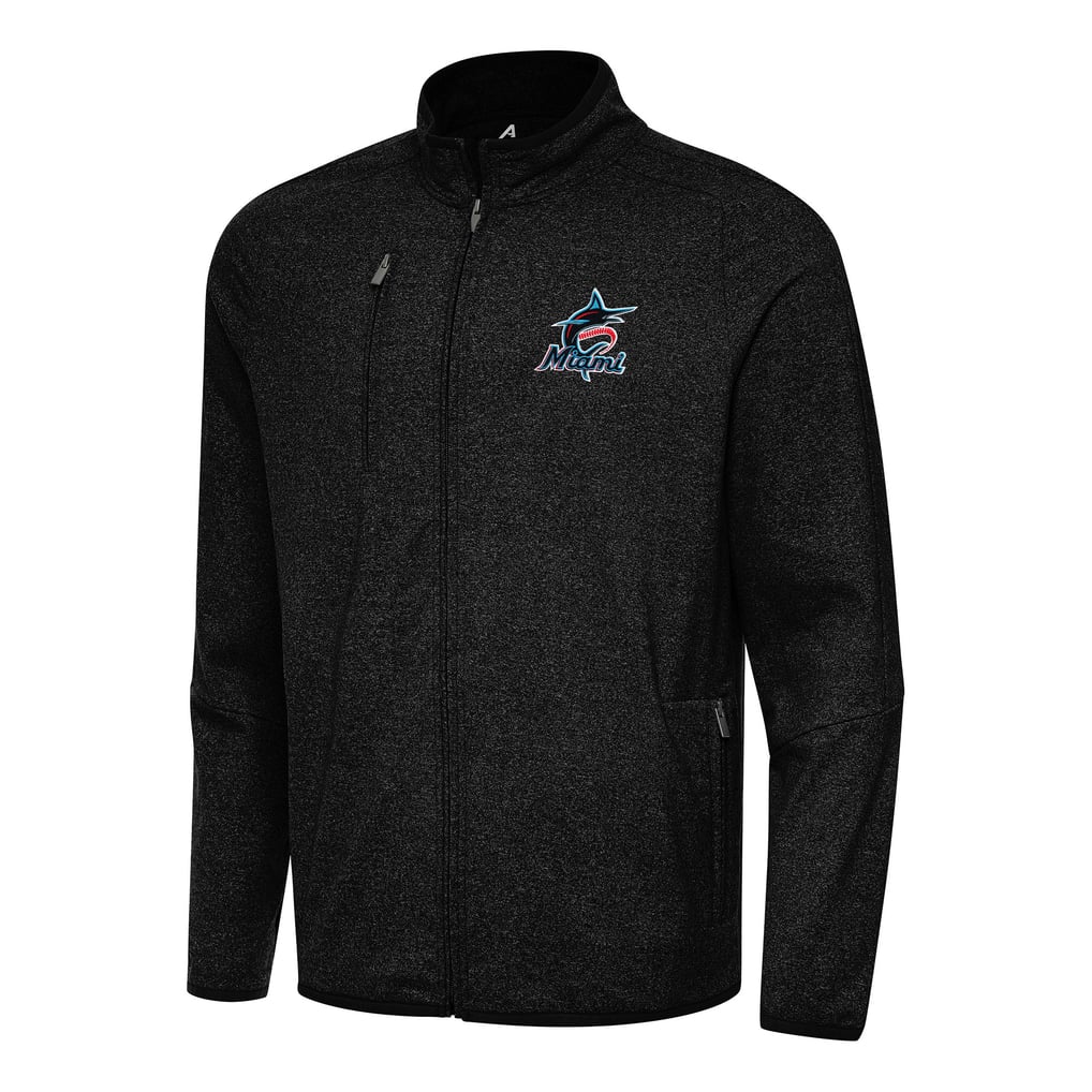 Miami Marlins Antigua Hold-Up Tri-Blend Full-Zip Jacket - Heather Black