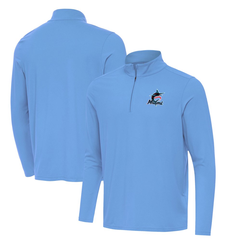  Miami Marlins Antigua Intent Quarter-Zip Top - Powder Blue