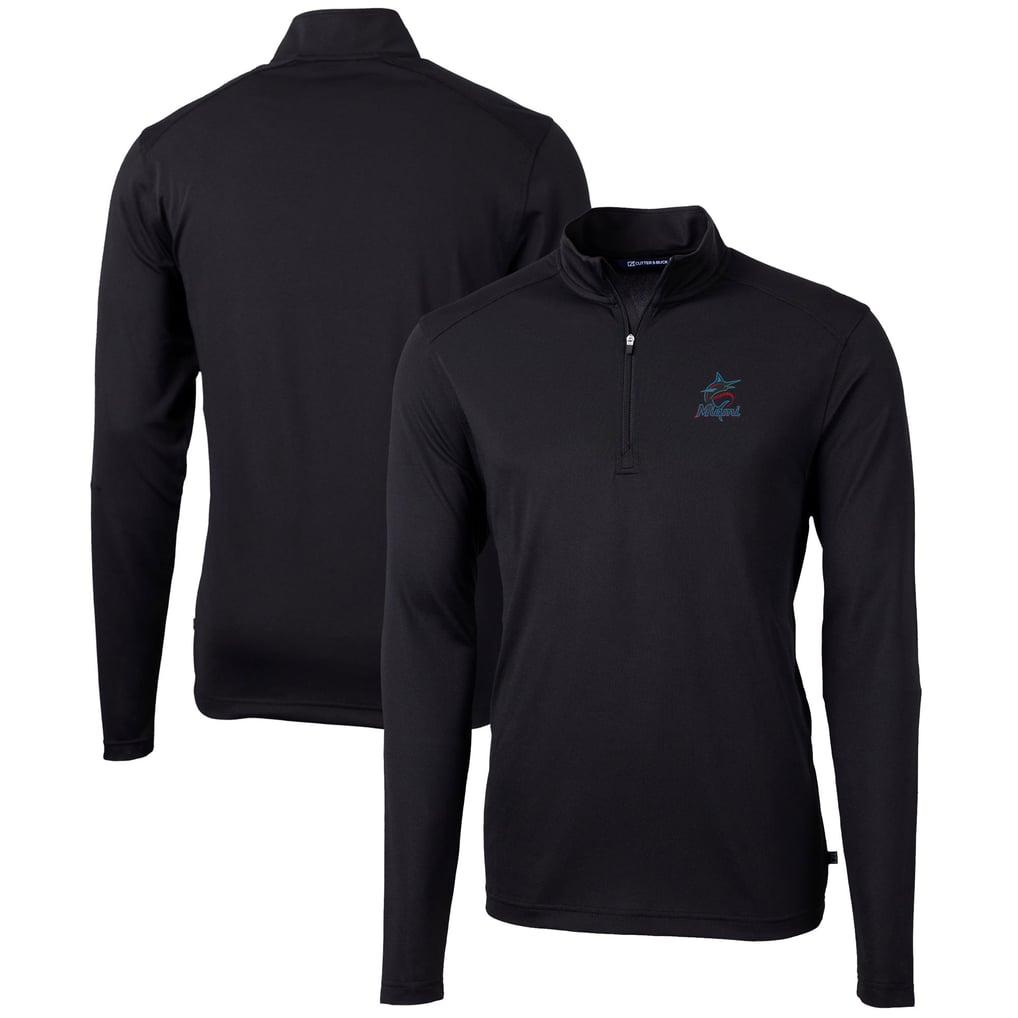  Miami Marlins Cutter & Buck Virtue Eco Pique Recycled Quarter-Zip Pullover Top - Black