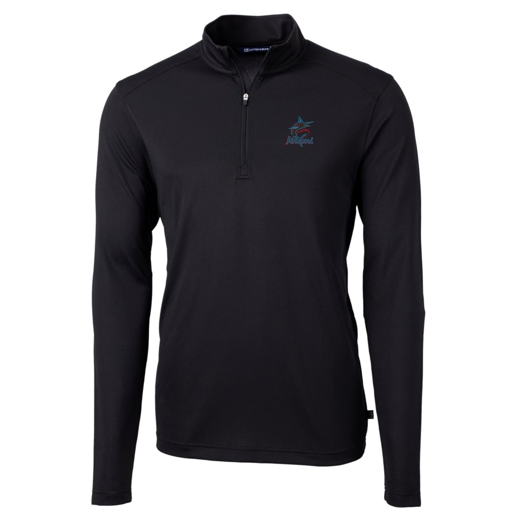  Miami Marlins Cutter & Buck Virtue Eco Pique Recycled Quarter-Zip Pullover Top - Black