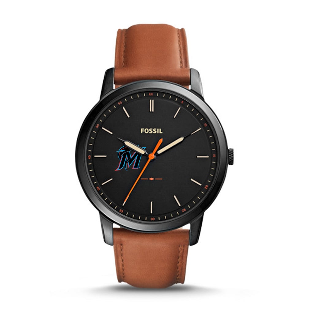 Miami Marlins Fossil Minimalist Leather Watch - Brown