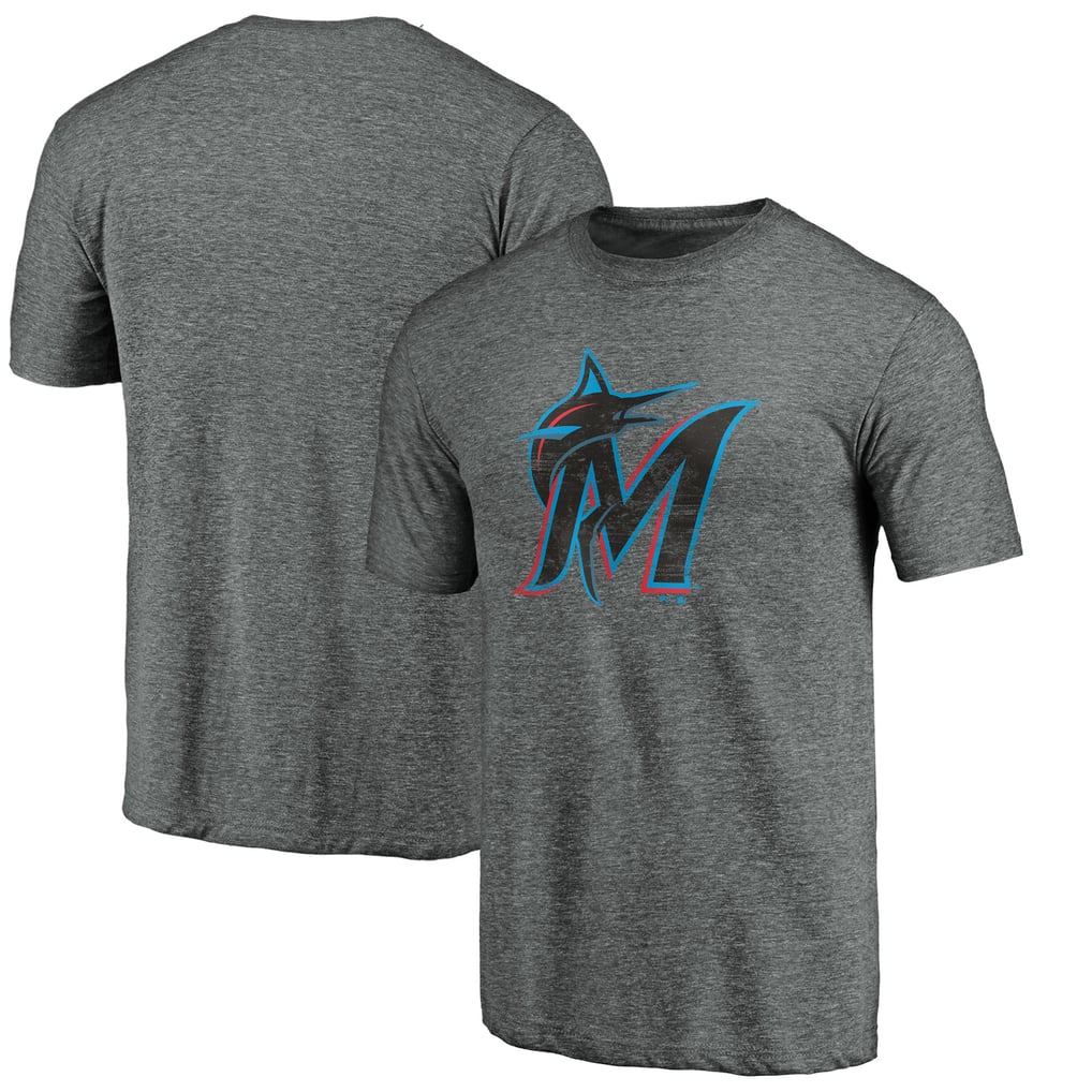Miami Marlins Weathered Official Logo Tri-Blend T-Shirt - Heather Gray