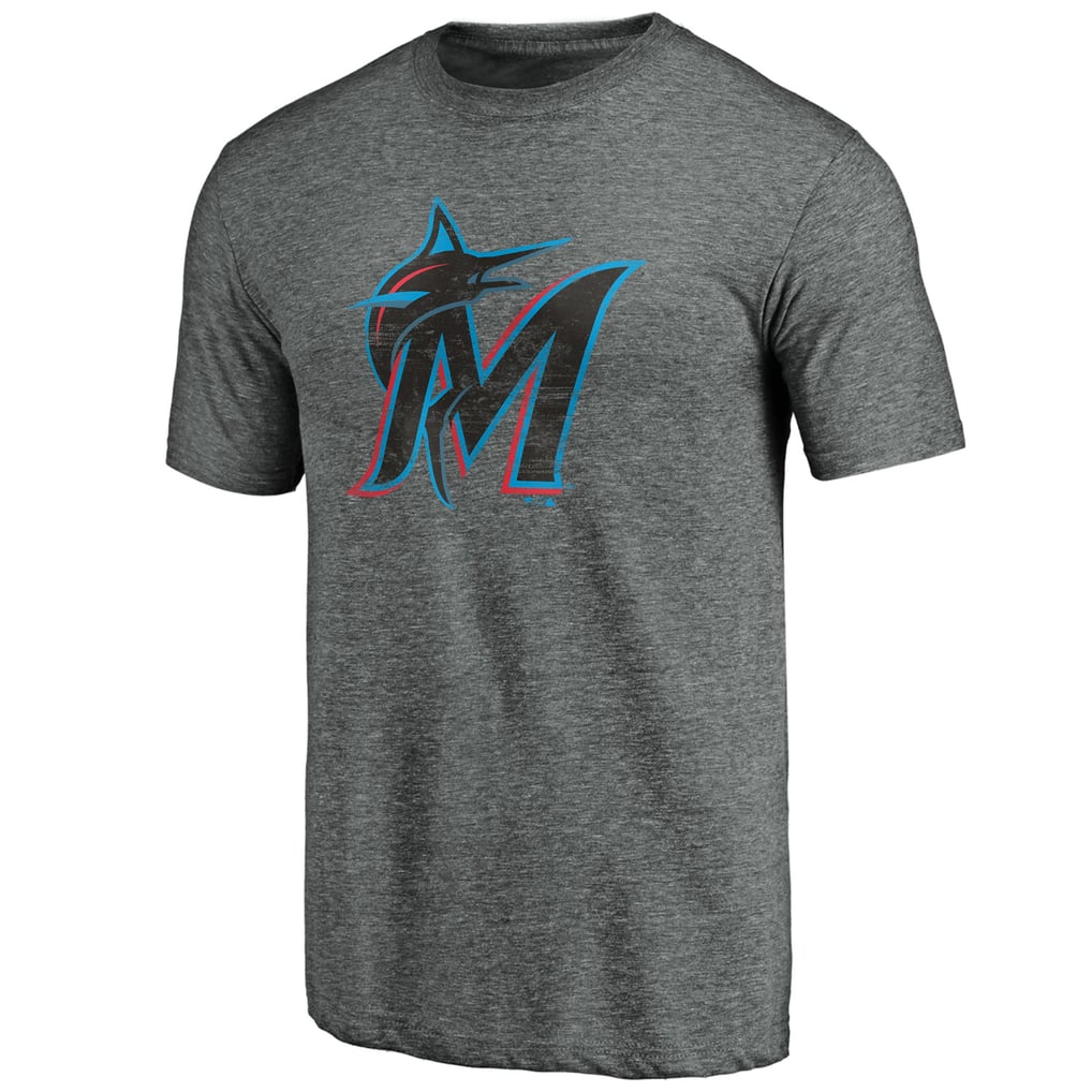 Miami Marlins Weathered Official Logo Tri-Blend T-Shirt - Heather Gray